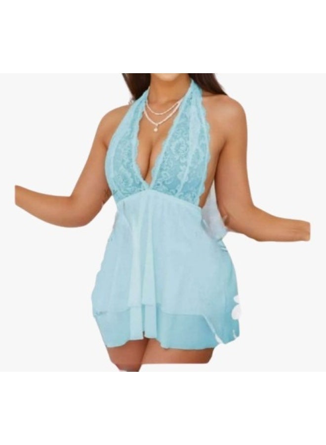 Women's short tulle lingerie nightgown - lace-trimmed babydoll - elegant feminine design - Image 1