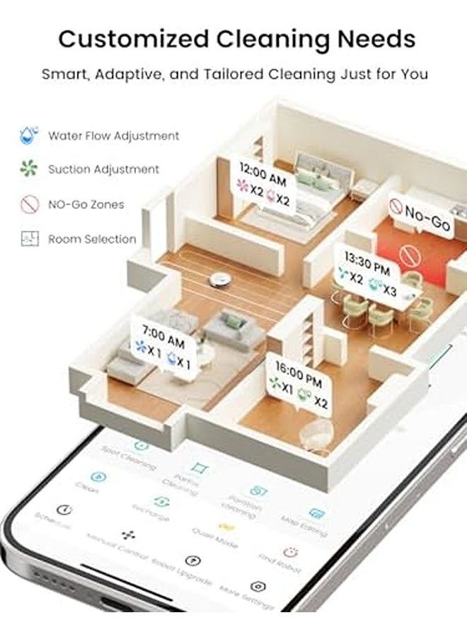 Lefant M2 Pro LiDAR Robot Vacuum and Mop – 6000Pa Strong Suction, 60-Day Self-Emptying Dustbin, 190° PSD Obstacle Avoidance, Multi-Floor Mapping, Customized Cleaning, 140 Min Runtime, WiFi/App/Alexa/iWatch Control - Image 5
