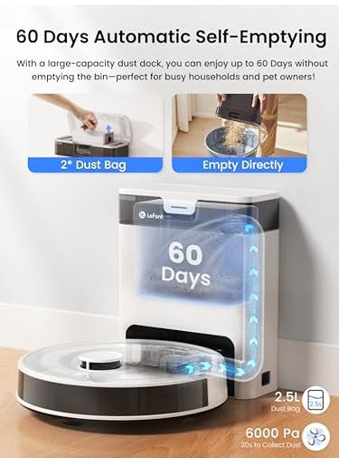Lefant M2 Pro LiDAR Robot Vacuum and Mop – 6000Pa Strong Suction, 60-Day Self-Emptying Dustbin, 190° PSD Obstacle Avoidance, Multi-Floor Mapping, Customized Cleaning, 140 Min Runtime, WiFi/App/Alexa/iWatch Control - Image 3