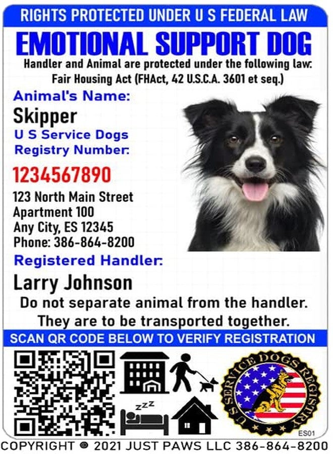 Just 4 Paws Custom Emotional Support ID Card with QR Code & Security Seal and Optional Holograph | Registration to US Service Dogs Registry Plus ID Holder & Digital ID - Portrait Style - Image 2