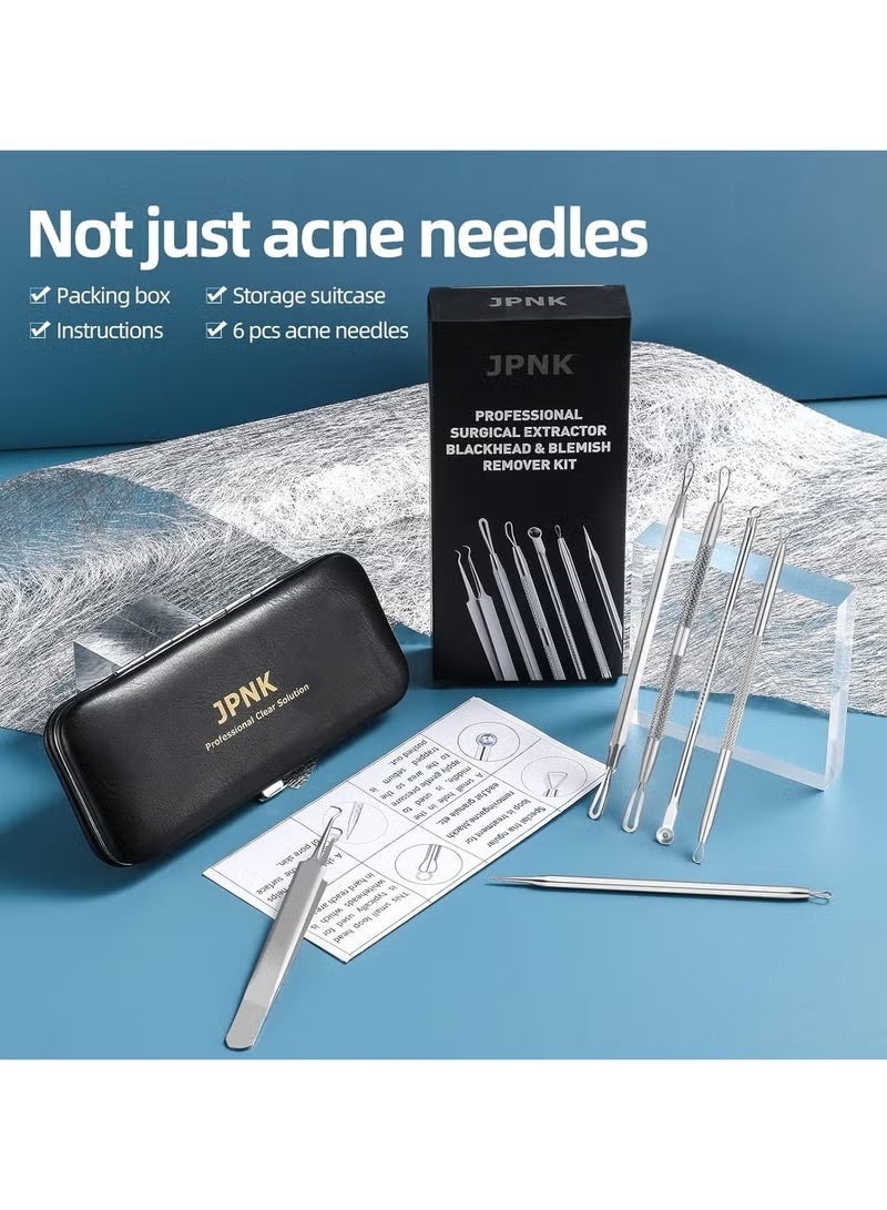 مجموعة أدوات إزالة الرؤوس السوداء، مستخرج الرؤوس السوداء، مجموعة إزالة حب الشباب، لإزالة البثور والرؤوس البيضاء، 6 قطع لإزالة البثور من الأنف والوجه مع حقيبة جلدية - Image 5