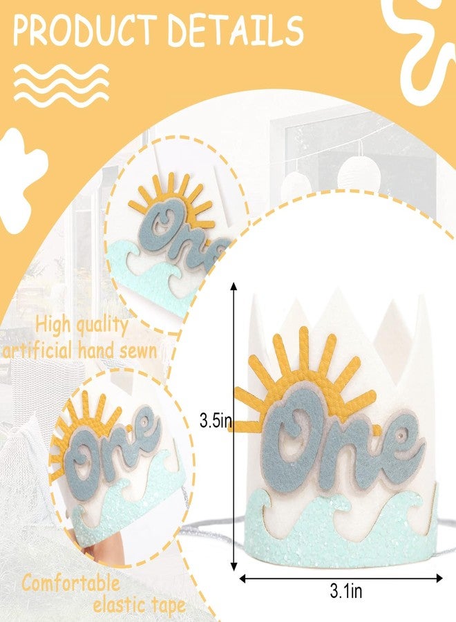 ZZDCMS Summer 1st Birthday Decorations - Wave One Birthday Crown,Baby Beach Surfing Party Crown,The Big One Wave Cake Smash Photo Props,Summer Sun First Birthday Hat Outfit - Image 2