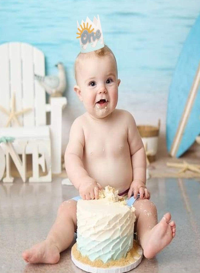 ZZDCMS Summer 1st Birthday Decorations - Wave One Birthday Crown,Baby Beach Surfing Party Crown,The Big One Wave Cake Smash Photo Props,Summer Sun First Birthday Hat Outfit - Image 3