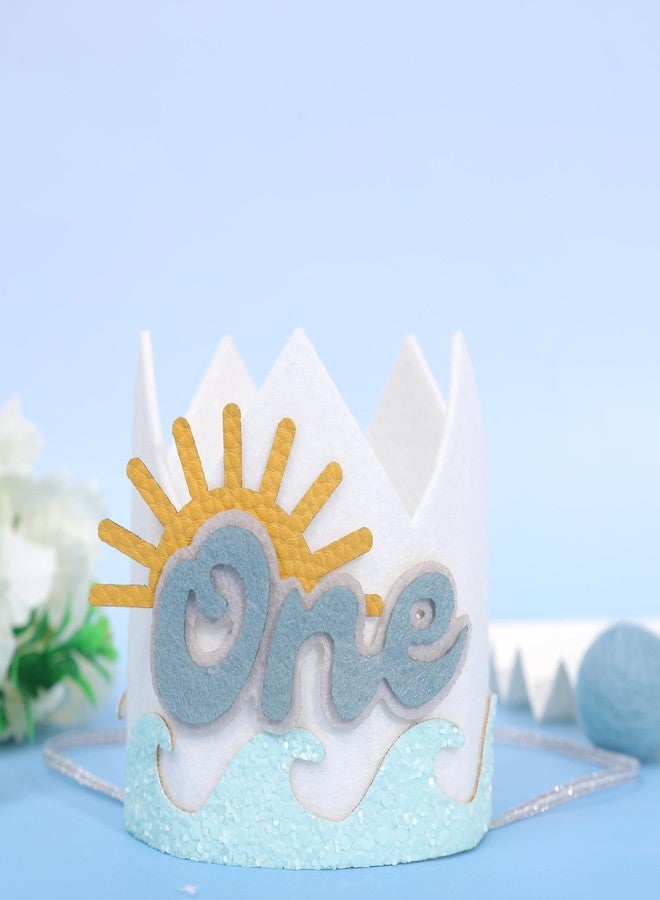 ZZDCMS Summer 1st Birthday Decorations - Wave One Birthday Crown,Baby Beach Surfing Party Crown,The Big One Wave Cake Smash Photo Props,Summer Sun First Birthday Hat Outfit - Image 1