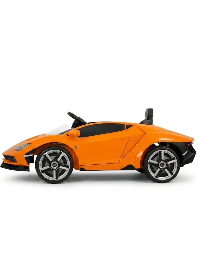 LAMBORGHINI سيارة لامبورغيني سنتيناريو 12 فولت للأطفال مع جهاز تحكم عن بُعد للأهل، مقعد جلد، عجلات EVA، بلوتوث وأضواء LED - برتقالي - Image 4