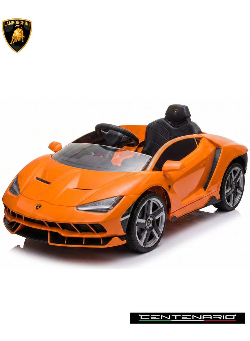 LAMBORGHINI سيارة لامبورغيني سنتيناريو 12 فولت للأطفال مع جهاز تحكم عن بُعد للأهل، مقعد جلد، عجلات EVA، بلوتوث وأضواء LED - برتقالي - Image 2