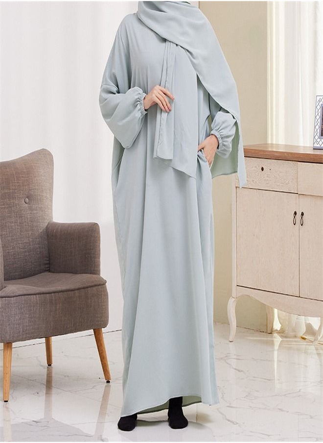 Loquat Hooded Scarf Solid Color Gown Abaya Grey  - Image 2