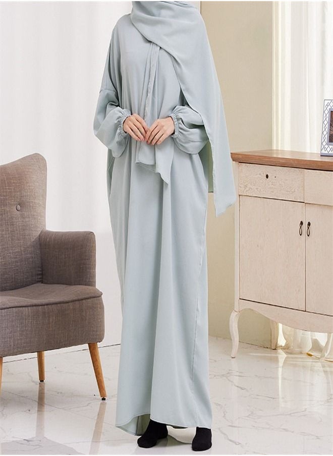 Loquat Hooded Scarf Solid Color Gown Abaya Grey  - Image 1