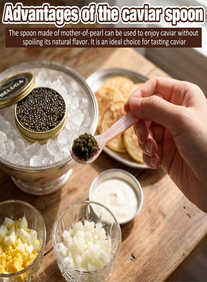 Singhoow Set of 6 Caviar Spoons 3.55 Inch Personalized Mother of Pearl Spoon with Handcraft Round Handle for Caviar, Eggs, Ice Cream, Coffee, Kitchen, Restaurant for Serving Caviars - Image 5