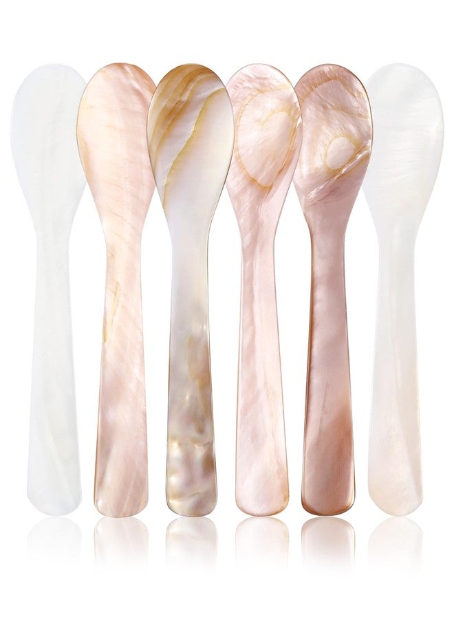 Singhoow Set of 6 Caviar Spoons 3.55 Inch Personalized Mother of Pearl Spoon with Handcraft Round Handle for Caviar, Eggs, Ice Cream, Coffee, Kitchen, Restaurant for Serving Caviars - Image 1