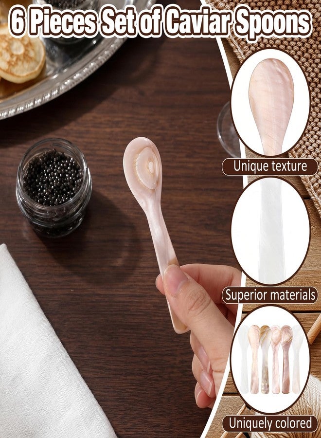 Singhoow Set of 6 Caviar Spoons 3.55 Inch Personalized Mother of Pearl Spoon with Handcraft Round Handle for Caviar, Eggs, Ice Cream, Coffee, Kitchen, Restaurant for Serving Caviars - Image 3