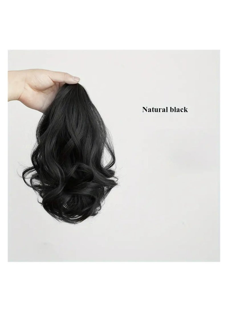 LANGMANNI Natural Black Elegant Women's Ponytail With Ribbon, Curly Hair Extensions, Pear Flower Curls, Wavy Ponytail, Synthetic Hairpiece For Daily Wear Halloween Christmas  - Image 1
