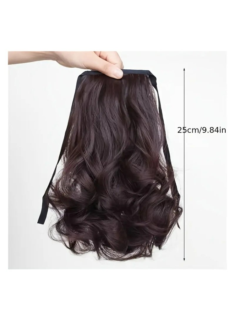 LANGMANNI Natural Black Elegant Women's Ponytail With Ribbon, Curly Hair Extensions, Pear Flower Curls, Wavy Ponytail, Synthetic Hairpiece For Daily Wear Halloween Christmas  - Image 3