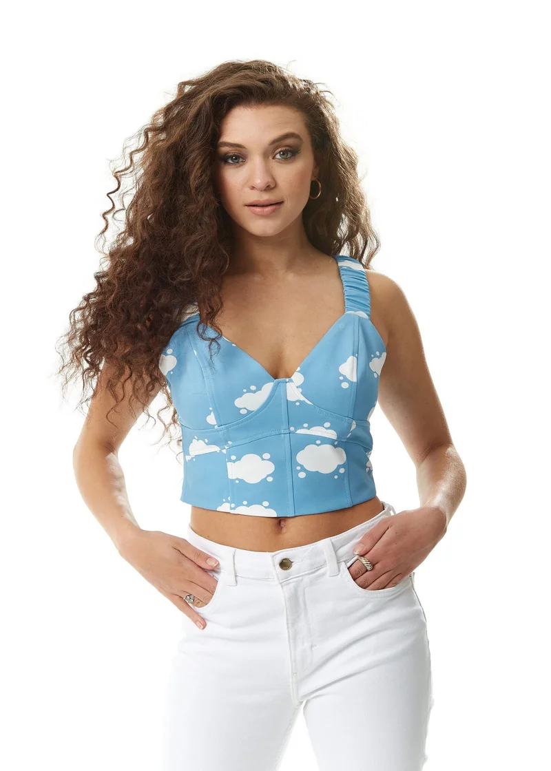 ليكوريش بلوزة قصيرة بطبعة سحاب باللون الأزرق