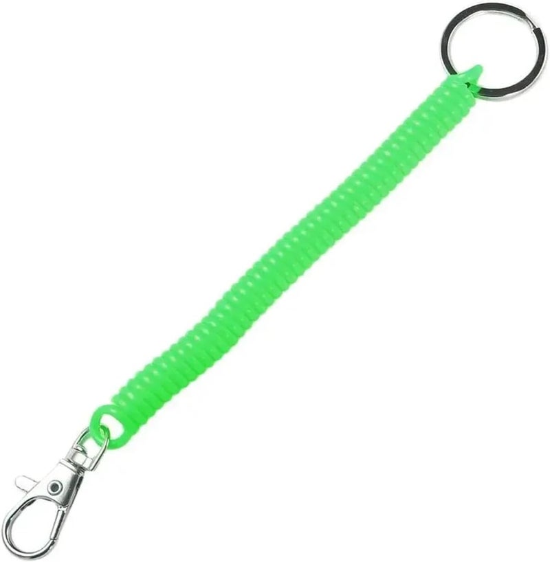 Spiral Retractable Spring Coil Keychain 20Pcs Keyring Anti-Lost Elastic Security Gear Wristband Elastic Ropes Key Cord Clasp(Green) - Image 1