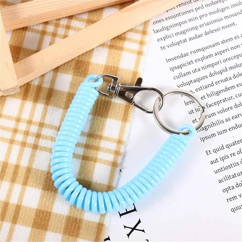 Spiral Retractable Spring Coil Keychain 20Pcs Keyring Anti-Lost Elastic Security Gear Wristband Elastic Ropes Key Cord Clasp(Green) - Image 3