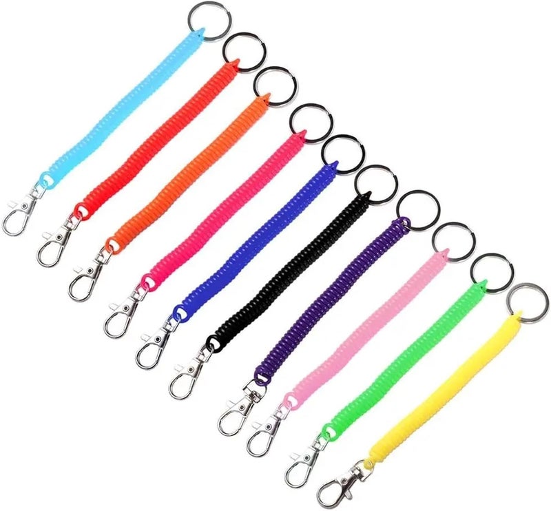 Spiral Retractable Spring Coil Keychain 20Pcs Keyring Anti-Lost Elastic Security Gear Wristband Elastic Ropes Key Cord Clasp(Green) - Image 2