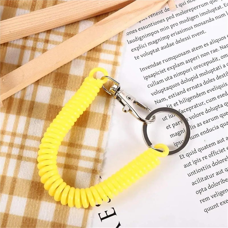 Spiral Retractable Spring Coil Keychain 20Pcs Keyring Anti-Lost Elastic Security Gear Wristband Elastic Ropes Key Cord Clasp(Green) - Image 5