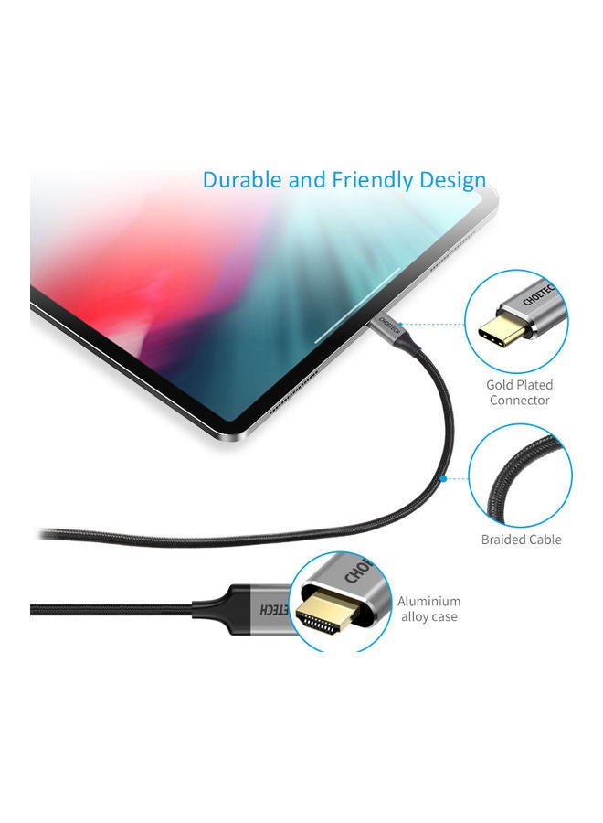 CHOETECH USB C to HDMI Cable 1.8m 4K Black - Image 2