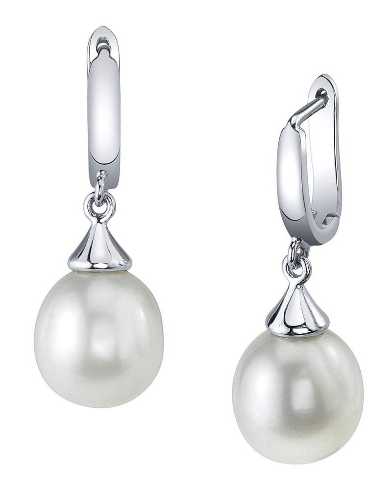THE PEARL SOURCE 10-11mm Drop Shape White Freshwater Cultured Pearl Elegance Earrings for Women - Image 1