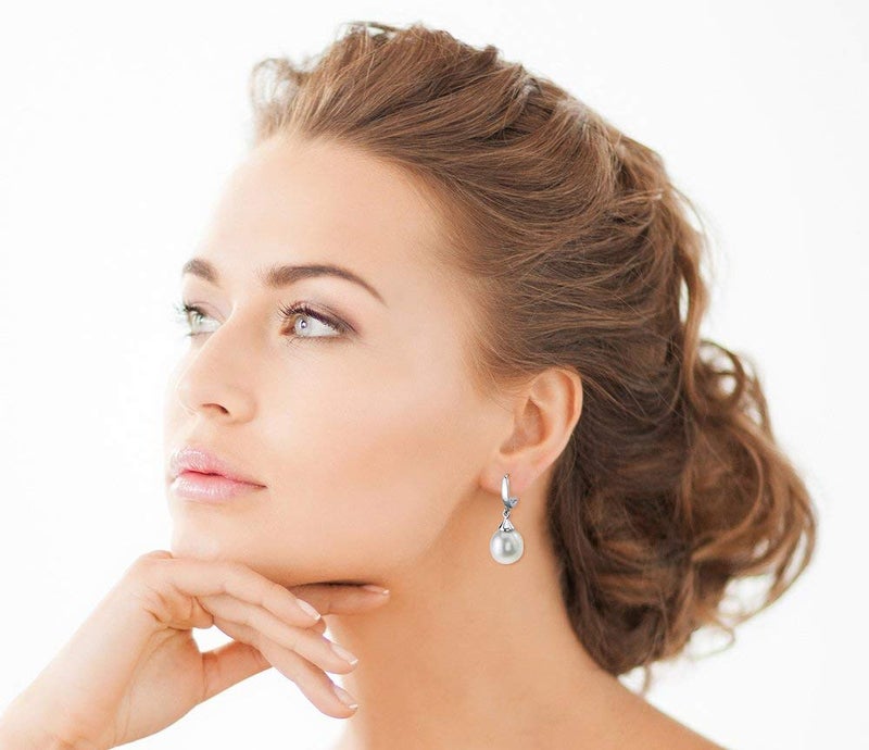 THE PEARL SOURCE 10-11mm Drop Shape White Freshwater Cultured Pearl Elegance Earrings for Women - Image 2