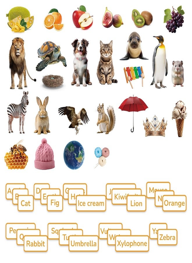 CHEFAN Felt Flannel Board Story Pieces, Precut Flannel Figures Graph Animals, Fruits, Object with Words Matching Games for Preschool Toddlers 52 Pcs - Image 1