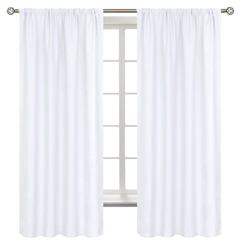 BGment الستائر البيضاء بقضيب بئر لغرفة المعيشة - ستائر معالجة النافذة المعزولة الحرارية لغرفة النوم 2 لوحات أبيض نقي 52 × 63 بوصة - Image 1