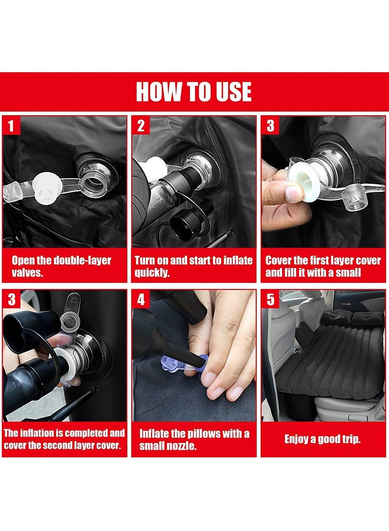Arabest Car Air Mattress，Removable Black Backseat Air Bed with Air-Pump，Portable Car Travel Bed with Pillows  - Image 5