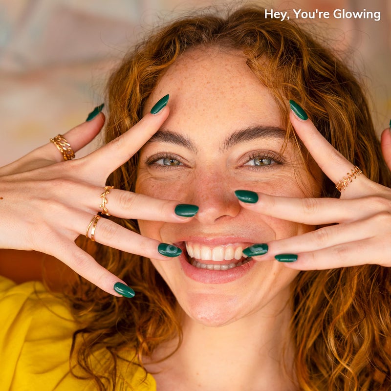 Heyhae Semi Cured Gel Nail Strips | No LED Lamp Needed | Solid, Green | Easy Apply & Remove, Salon Quality | Includes 28 Strips, 1 Prep Pads, Nail File & Wooden stick - Hey, You're Glowing - Image 2