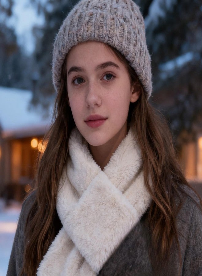 PESAAT Women Winter Scarf Fleece Lady Neck Warmer Classic Scarves for Women Cold Weather, White, One size - Image 2