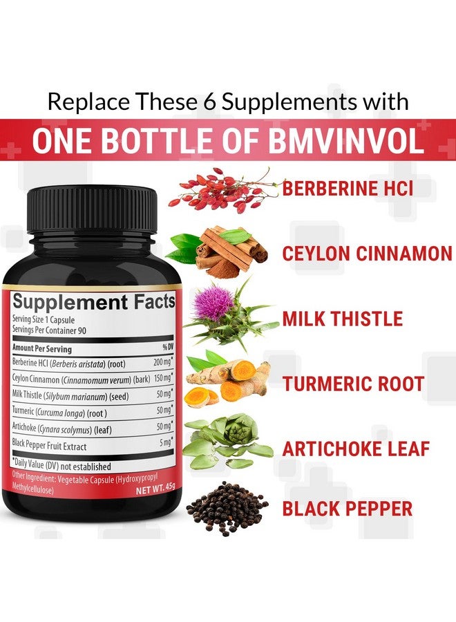 BMVINVOL Berberine, Ceylon Cinnamon, Turmeric, Milk Thistle, Artichoke, Black Pepper - 90 Capsules for Digestion, Immunity [3-Month Supply] - Image 4