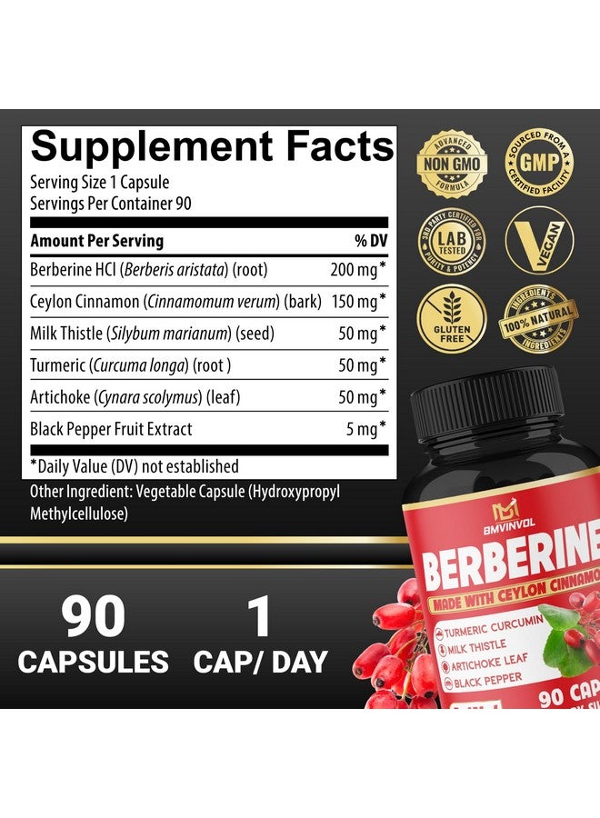 BMVINVOL Berberine, Ceylon Cinnamon, Turmeric, Milk Thistle, Artichoke, Black Pepper - 90 Capsules for Digestion, Immunity [3-Month Supply] - Image 2