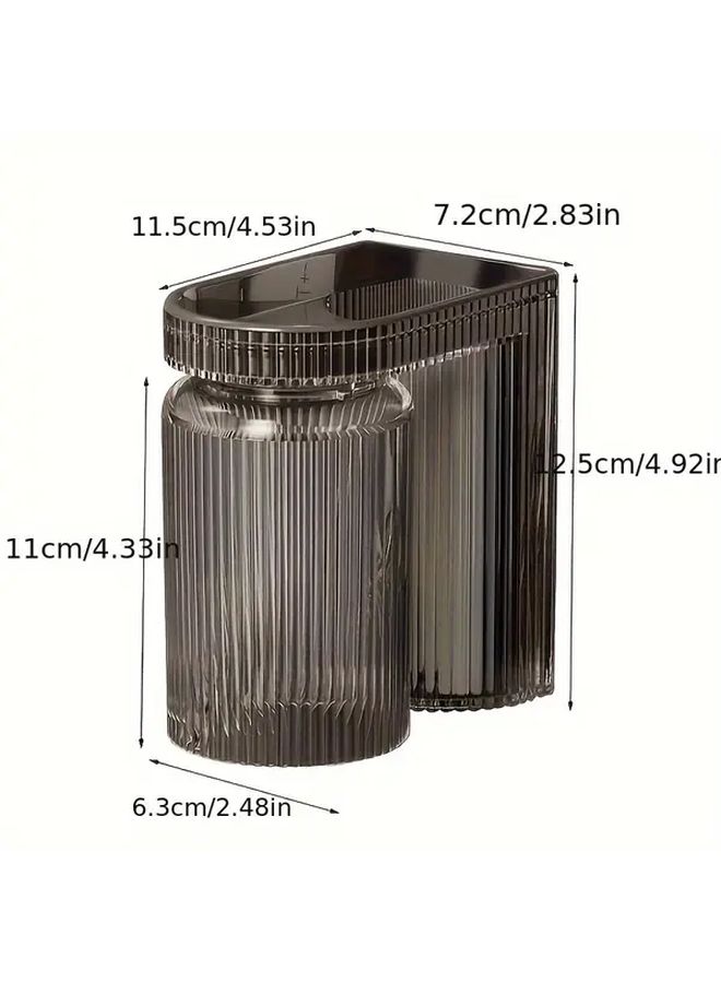 Coffee No Drill Bathroom Organizer Wall Mounted Toothbrush Holder Cup Shelf Minimalist Storage Space Saver - Image 2