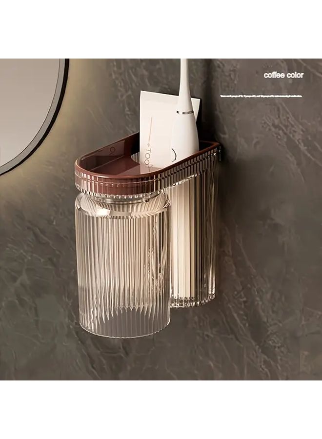 Coffee No Drill Bathroom Organizer Wall Mounted Toothbrush Holder Cup Shelf Minimalist Storage Space Saver - Image 3