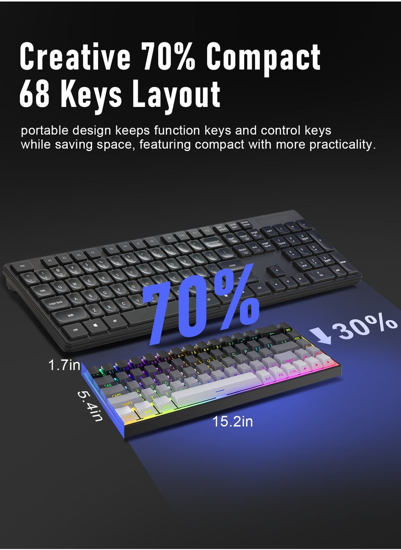 ZIPFORCE - ZIPFORCE Gaming Keyboard,68-Key Mechanical Keyboard, Blue Liner Switches, Type-C Wired Connection, Multi-Color Mixed Backlight, PBT Keycaps, 100 Million Keystroke Lifespan, Hot Swappable Compact Gaming Keyboard - Image 1