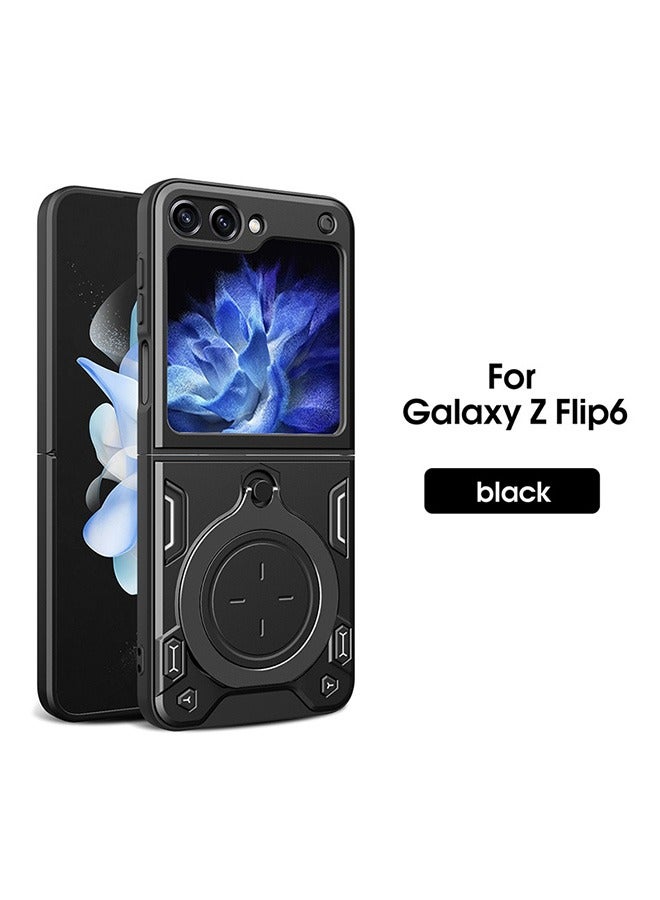 Case For Samsung Galaxy Z Flip 6 5G with Slide Camera Cover and Stand Kickstand Magnetic Ring, High Quality Shockproof Protective Cover, Anti-Fall Drop Protection,Shockproof Case, Black - Image 1