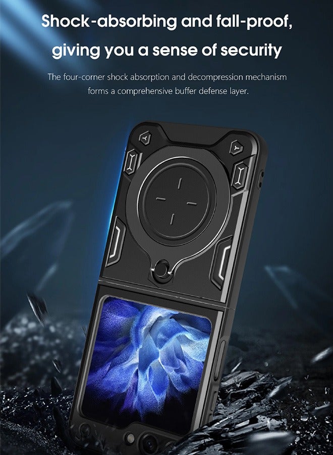 Case For Samsung Galaxy Z Flip 6 5G with Slide Camera Cover and Stand Kickstand Magnetic Ring, High Quality Shockproof Protective Cover, Anti-Fall Drop Protection,Shockproof Case, Black - Image 2