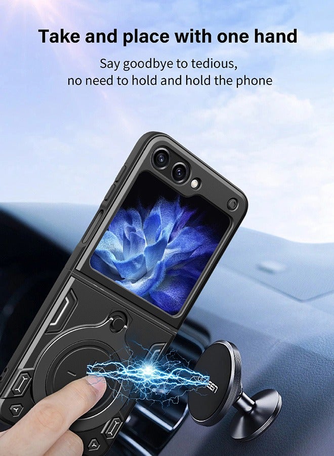 Case For Samsung Galaxy Z Flip 6 5G with Slide Camera Cover and Stand Kickstand Magnetic Ring, High Quality Shockproof Protective Cover, Anti-Fall Drop Protection,Shockproof Case, Black - Image 3