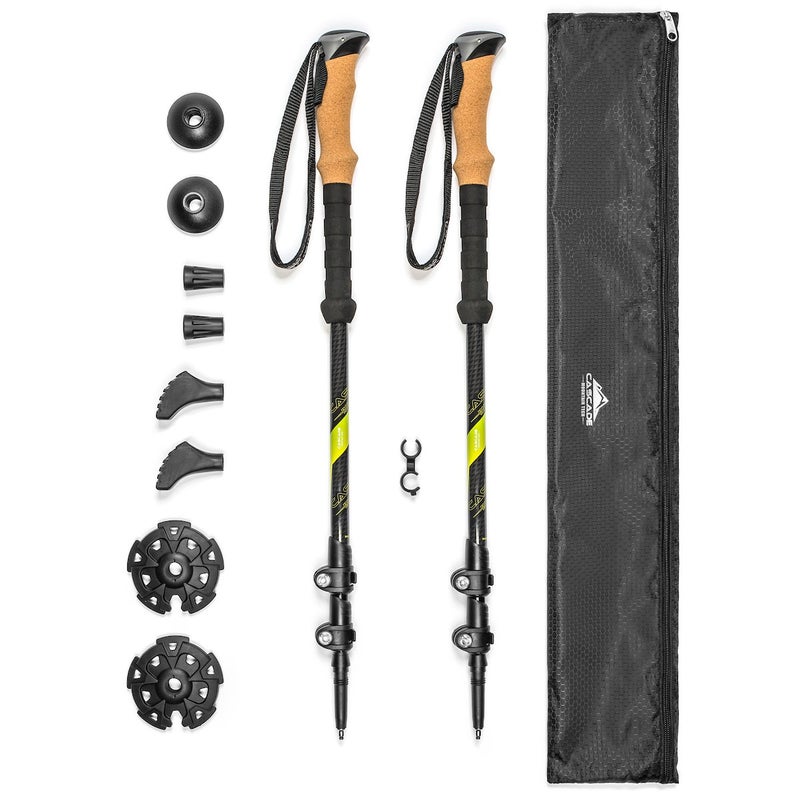 Cascade Mountain Tech Trekking Poles - Carbon Fiber Walking or Hiking Sticks with Quick Adjustable Locks (Set of 2),Green - Image 1