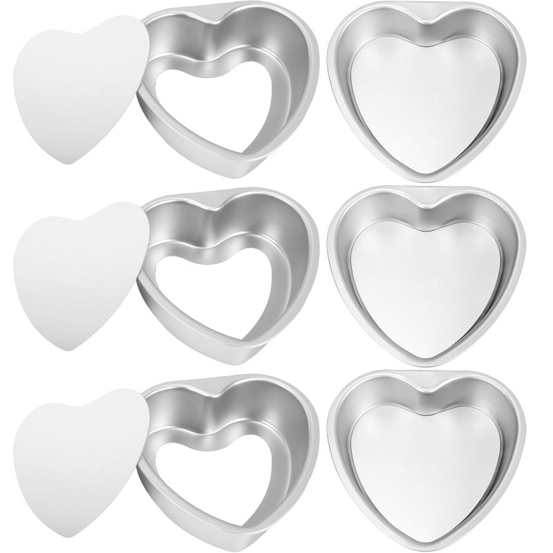 Uiifan 6 Pcs 6 Inch Heart Shaped Cake Pans With Removable Bottom Aluminum Heart Cake Mold For Oven Baking Diy Birthday Valentine'S Day Christmas Cake - Image 1