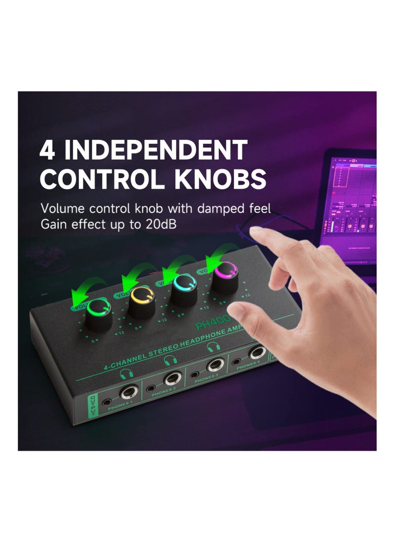 KASTWAVE - مكبر صوت سماعة الرأس KASTWAVE، مكبر صوت سماعة الرأس للجيتار، موزع ستيريو، مكبر صوت صغير للسماعات المنزلية المكتبية، 4 قنوات 4 في 1 صوت معدني مع منافذ TRS مقاس 1/4 بوصة و3.5 مم - Image 1