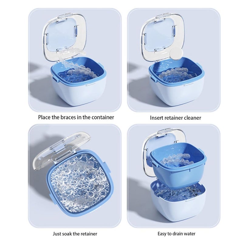 Light Blue Double Layer Denture Retainer Storage Cup Travel Container - Image 5
