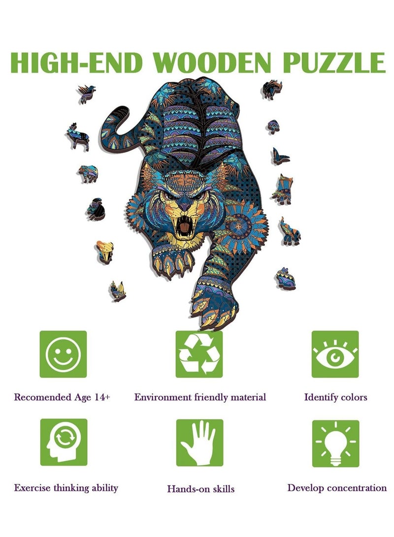 Wooden Jigsaw Puzzles 3D Wooden Animals Shaped Puzzles Best Gift for Adults and Kids DIY Puzzle Piece Colorful Unique Shaped Tiger Puzzles - Image 2