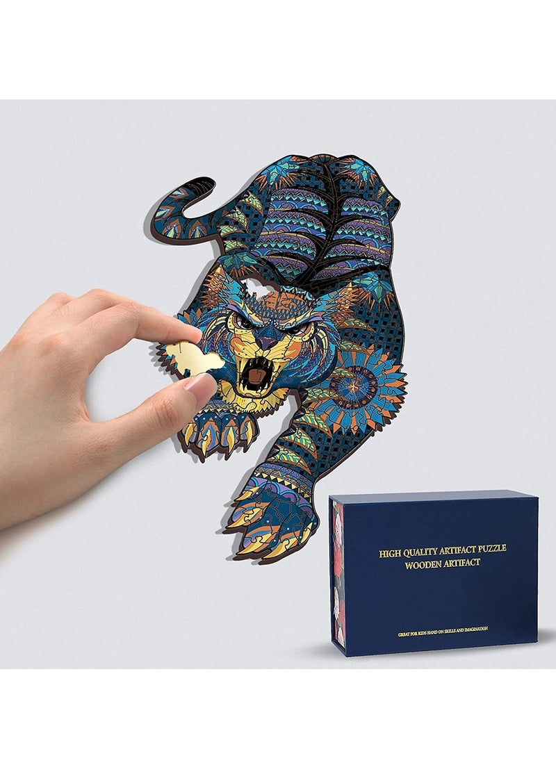 Wooden Jigsaw Puzzles 3D Wooden Animals Shaped Puzzles Best Gift for Adults and Kids DIY Puzzle Piece Colorful Unique Shaped Tiger Puzzles - Image 5