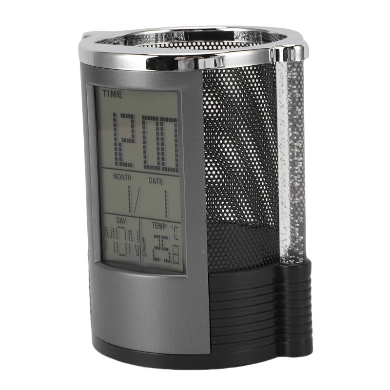 Electronic Clock Pen Holder Multifunctional Colorful Lighting Design Desk Clock Calendar Mesh Stationery Organizer - Image 5