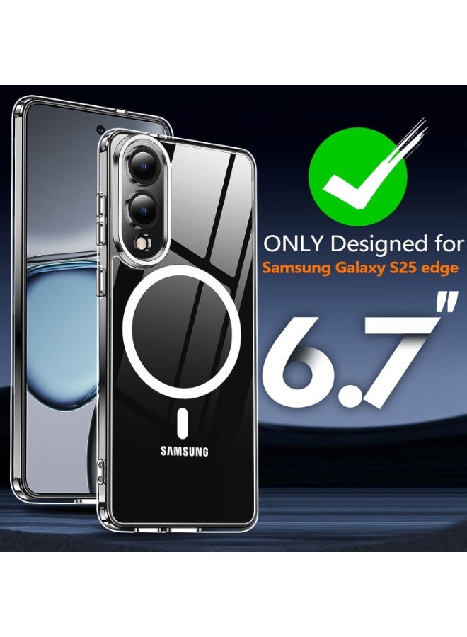 BORTONY Samsung Galaxy S25 Edge Case Cover Clear Magsafe with Tempered Glass 9D Full Coverage High Responsive Glass for Samsung Galaxy S25 Edge 6.7-inch - Image 2