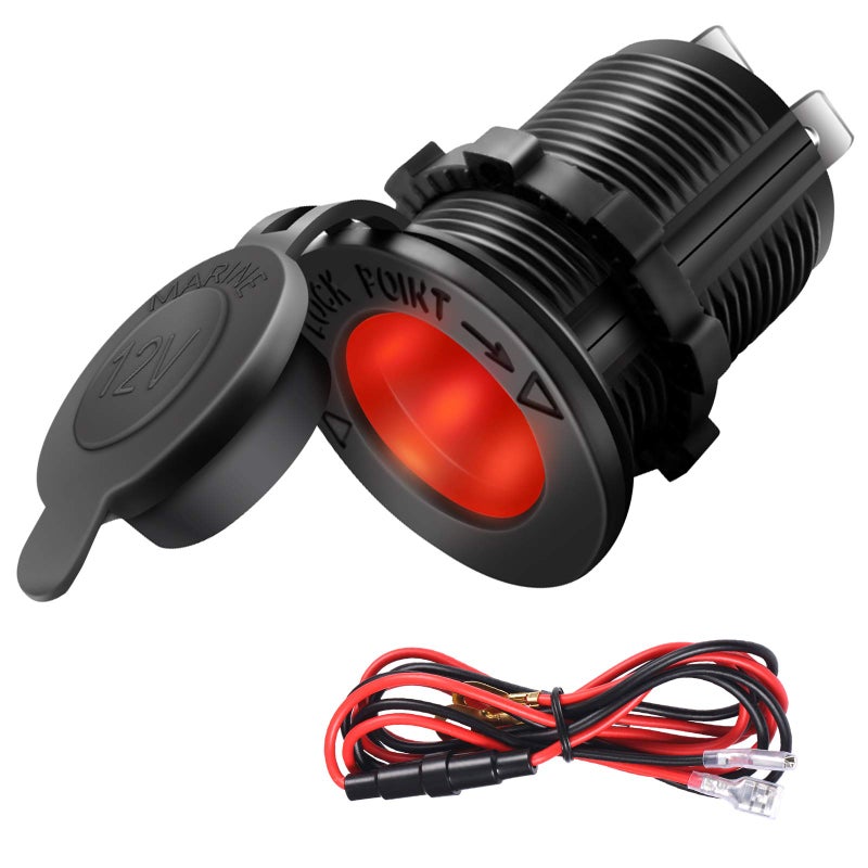 ZHSMS Cigarette Lighter Socket Car Marine Motorcycle ATV RV Lighter Socket Power Outlet Socket Receptacle 12V Waterproof Plug LED Red by ZHSMS - Image 3