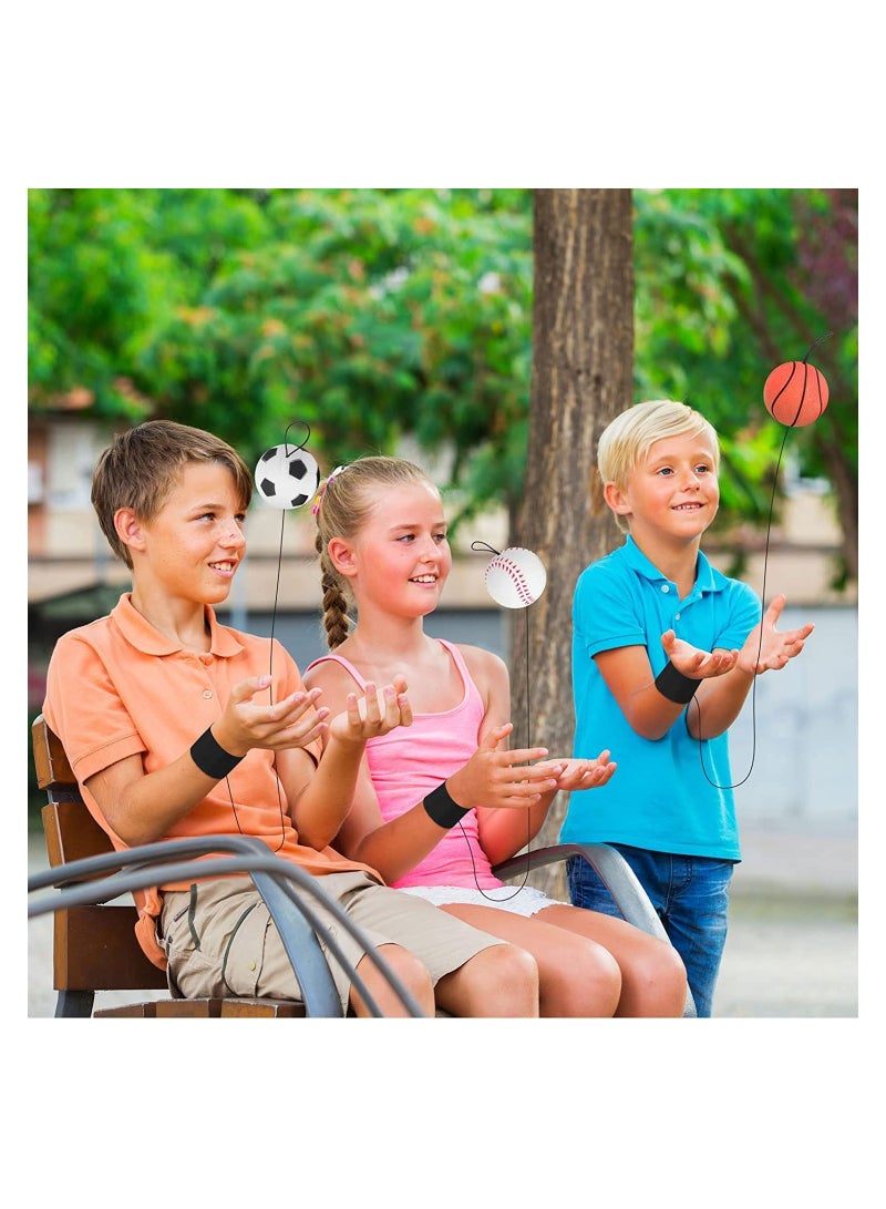 SYOSI 6 Pieces Wrist Return Ball Sports Wrist Ball Includes Basketball Baseball and Football On A String Rubber Rebound Ball Wristband Toy for Children Kids Party Favor Exercise or Play - Image 3