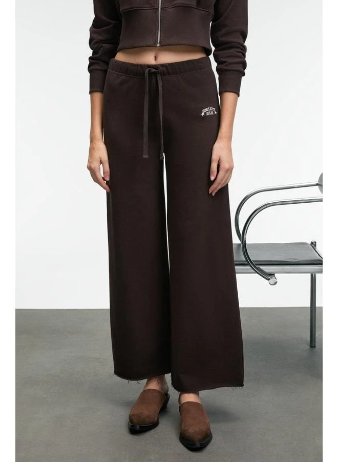 GRIMELANGE MORVELLA Women's Embroidered Regular Fit Dark Brown Sweatpants.
