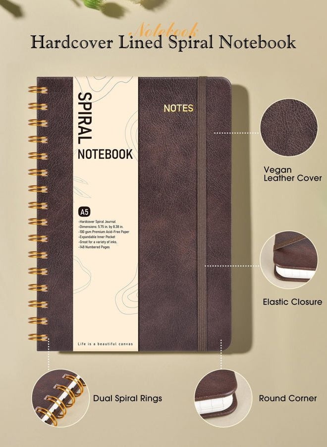 PAPEJOON Graph Spiral Journal Notebook, A5 Hardcover Spiral Journals for Women Men, 100 GSM Graph Paper Notebooks, 150 Pages Spiral Bound Grid Notebook for Writing Note Taking Work 5.75" x 8.38", Dark Brown - Image 2